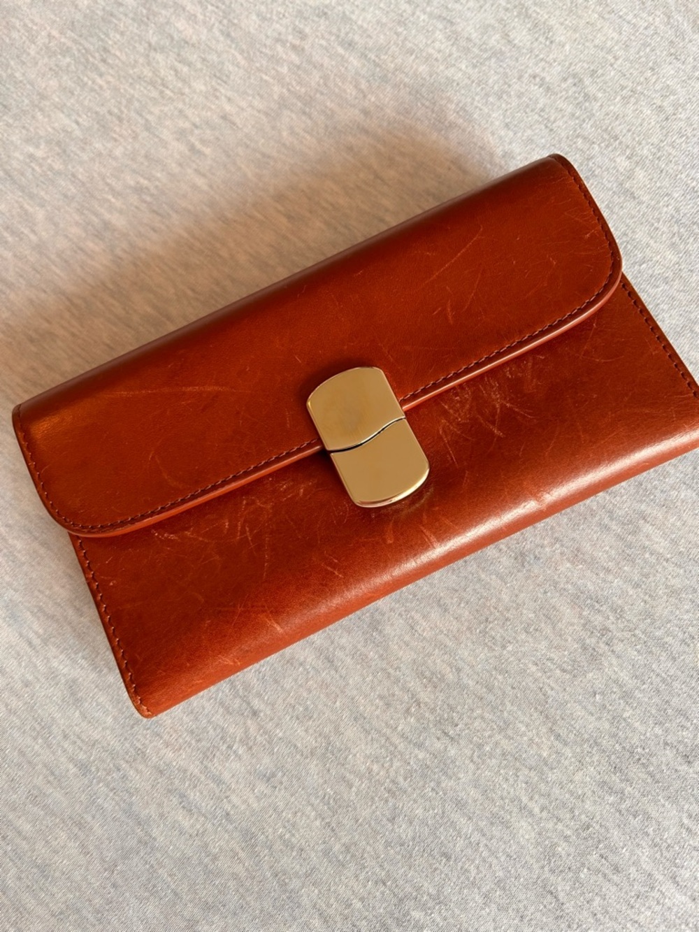 Sezane “Milo” Heritage Leather Wallet with Gold-Tone Clasp